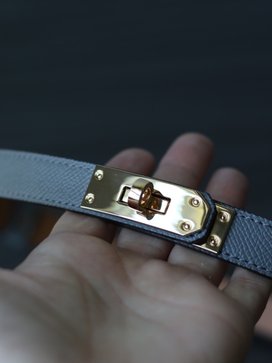 Vera Pelle Gray Leather Belt with Gold Tone Buckle main image 4